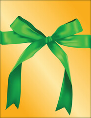 Green Ribbon Bow on Golden Background illustration