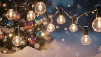 Festive Christmas Lights and Snowflakes - A Winter Holiday Scene.