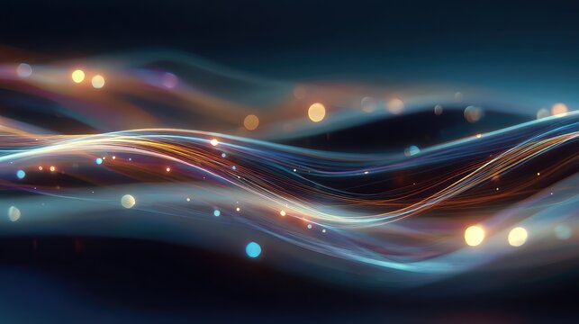 Abstract glowing lines moving forming waves on dark background - Powered by Adobe