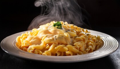 Hot Cheesy Pasta Dish Steaming Pulled Cheese
