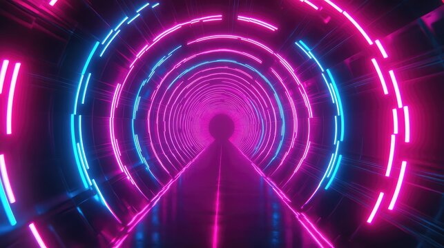 Futuristic neon light tunnel journeying through cyberspace - Powered by Adobe