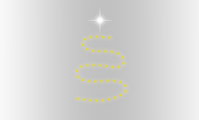 Glowing golden dotted spiral Christmas tree with soft radiant star, elegant festive light swirl and shimmering holiday decoration effect on transparent PNG