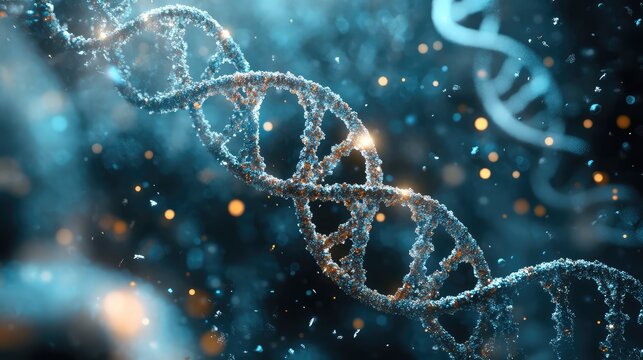 Dna double helix molecule glowing in biological environment
