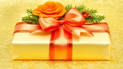 Minimal luxury tone showing ribbon and cap decorations on golden cream background with daylight shading