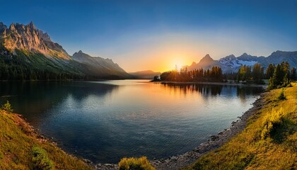 Beautiful Sunset Over The Lake And Mountains