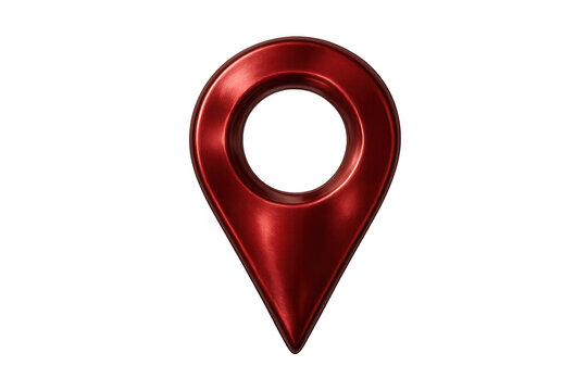 Red metallic 3d location pin icon representing destination, navigation, and global positioning system on a transparent background