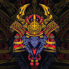 Raven Samurai Warrior Illustration – Dark Mystic Bird Armor Art”