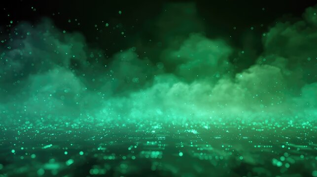 Digital technology displaying abstract green particles cloud computing