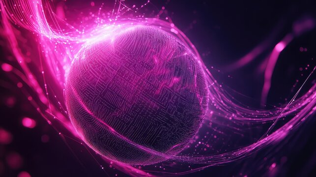 Digital sphere networking glowing data streams abstract technology