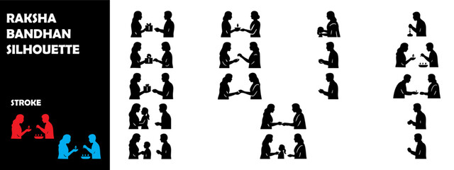 Raksha Bandhan Silhouette Icon Set – Brother Sister Bond, Rakhi & Indian Festival Vector