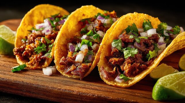 Authentic Mexican Tripas Tacos, crispy beef intestines, corn tortillas, diced onions, cilantro, lime slices