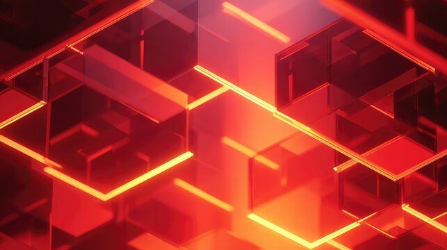 Abstract red geometric glass cubes futuristic background