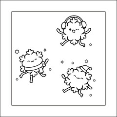 Cute Snowflake Characters Dancing Winter Holiday Coloring Page Vector