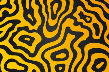 Bold Yellow Black Organic Topographic Background. Design Illustration