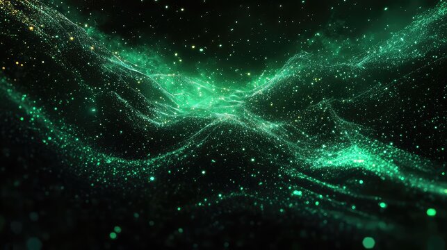 Green glowing futuristic particle wave data visualization - Powered by Adobe