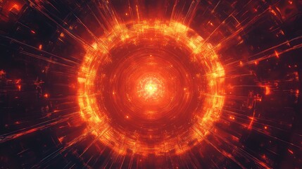 Fiery digital wormhole traveling through dark cyberspace