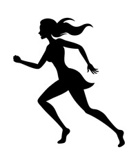 Silhouette of a Woman Running with Flowing Hair A Dynamic and Graceful Portrayal of Female Strength and Athleticism