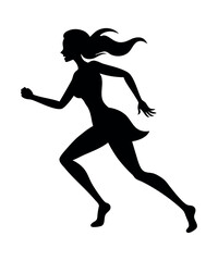 Silhouette of a Woman Running with Flowing Hair A Dynamic and Graceful Portrayal of Female Strength,  Athleticism