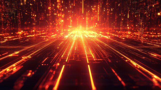 Digital data stream moving along network circuit lines