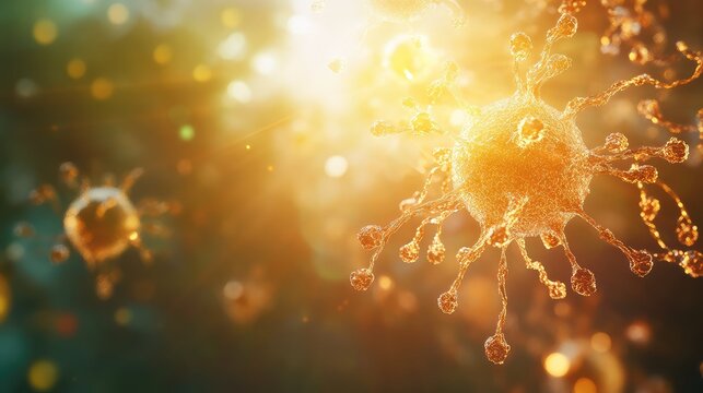 Virus cells spreading and replicating in human body - Powered by Adobe