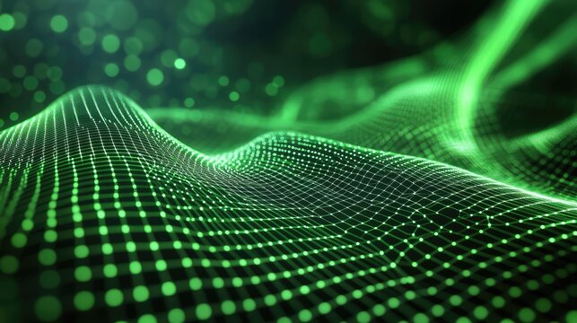 Digital data network connecting waves and glowing points - Powered by Adobe