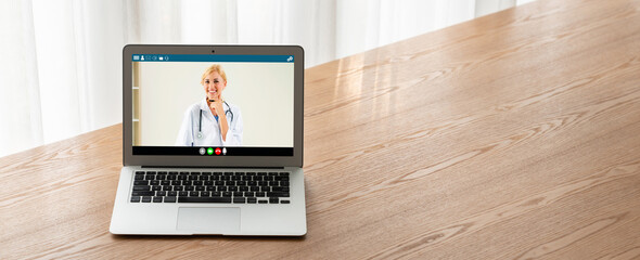 Doctor video call online by modish telemedicine software application for virtual meeting with patient