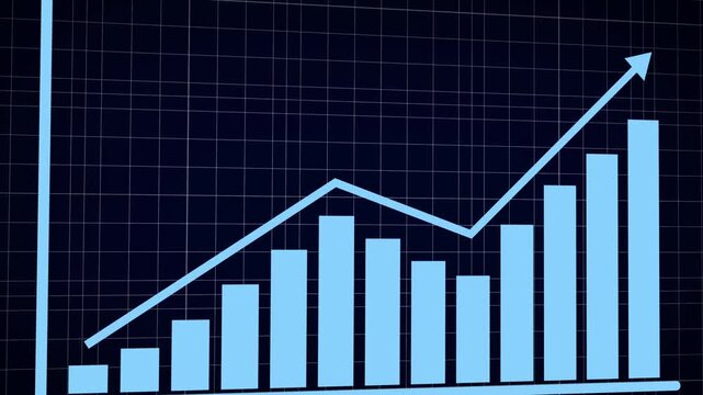 4k Business Growth And Success Arrow Infographics/ Animation of a business infographics with rising arrow and bar stats appearing, symbolizing growth and success