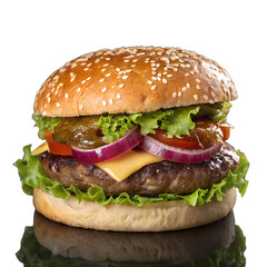 Double cheeseburger on transparent background