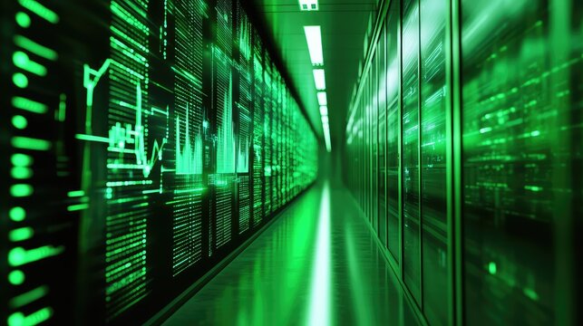 Data center racks showing digital information processing - Powered by Adobe