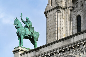 The Basilica of the Sacred Heart (Sacr&eacute;-Coeur), Equestrian statue of a medieval knight , Paris, France
