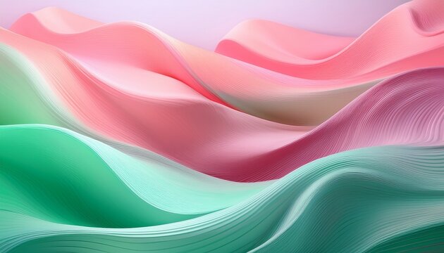 colorful abstract waves in shades of pink and mint create a smooth flowing texture evoking a calm and playful atmosphere perfect for modern design