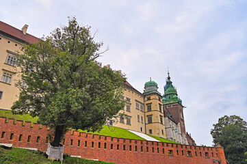 Wawel Castle walls and old buildings in Krakow, Poland