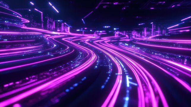 Abstract digital data lines moving fast visualizing network