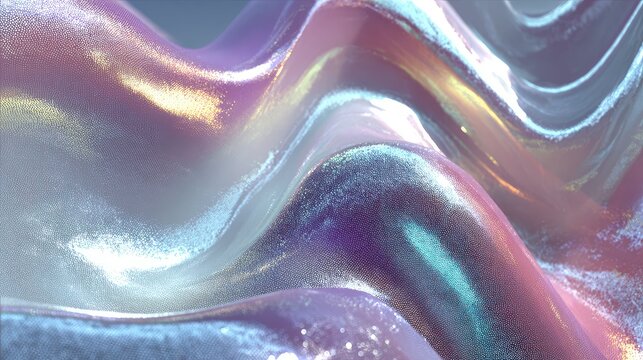 Iridescent liquid fabric surface creating holographic waves - Powered by Adobe