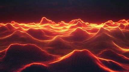Digital landscape with glowing red wireframe terrain structure
