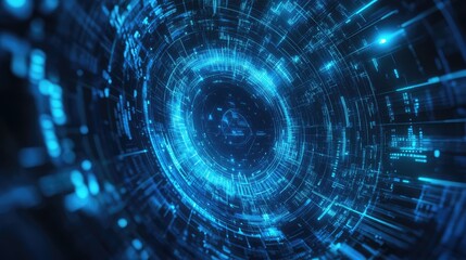 Digital data passing through abstract futuristic network tunnel