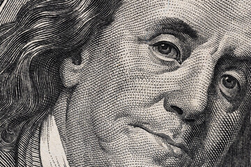 Extreme Macro Portrait Detail of Benjamin Franklin on US One Hundred Dollar Bill