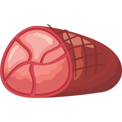 Whole Ham With Crosshatch Score Marks On Dark Red Rind And Sliced Pink Interior On Transparent Background