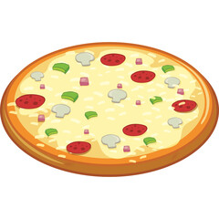 Whole Pepperoni Pizza With Mushrooms Green Peppers And Red Onions Against A Transparent Background