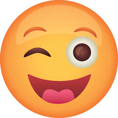 Winking Face With One Eye Open And A Wide Grinning Mouth Expressing Joy And Amusement With A Glossy Finish