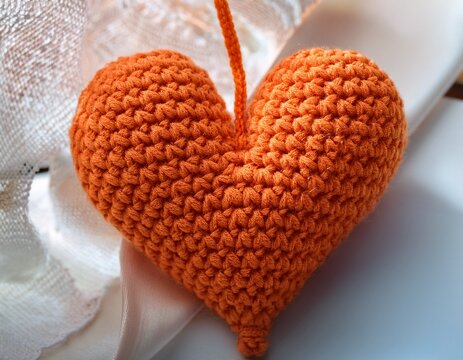 orange heart crochet knit of yarn