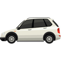 White Sport Utility Vehicle Side Profile Pixel Art Isolated on Transparent Background with Black Accents and Tinted Windows