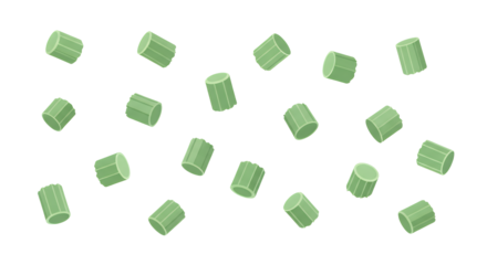 Scattered Green Cylindrical Objects on a White Background - Abstract Visual Element