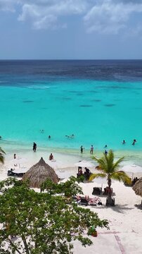 Kenepa Grandi Beach At Willemstad In Netherlands Curacao. Island Beach. Blue Sea Landscape. Willemstad At Netherlands Curacao. Tourism Background. Nature Seascape.