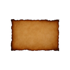 Obraz premium Old parchment paper with burnt edges, blank antique scroll or vintage map, aged brown paper texture, isolated on transparent background