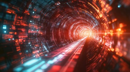 Digital data flowing through abstract technology tunnel