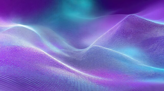 Digital landscape with flowing wave grid network