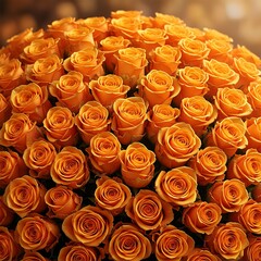 Close-up of a bountiful, densely packed arrangement of orange roses
