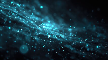 Blue abstract particles moving in digital data stream