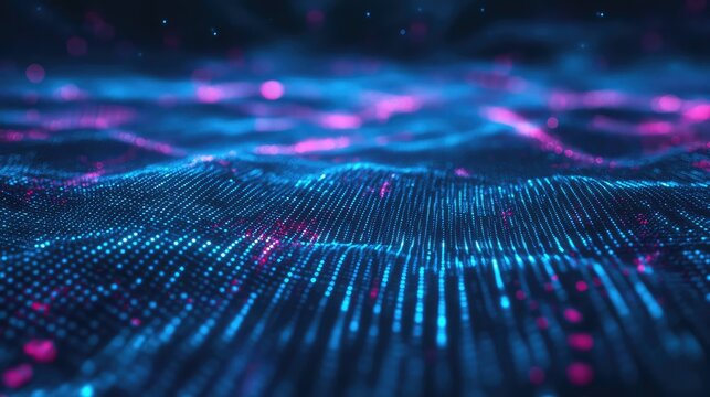 Digital wave particles creating a futuristic data technology network